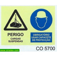 CO5700 perigo cargas suspensas obrigatorio capacete...