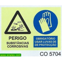 CO5704 perigo substancias corrosivas obrigatorio luvas...
